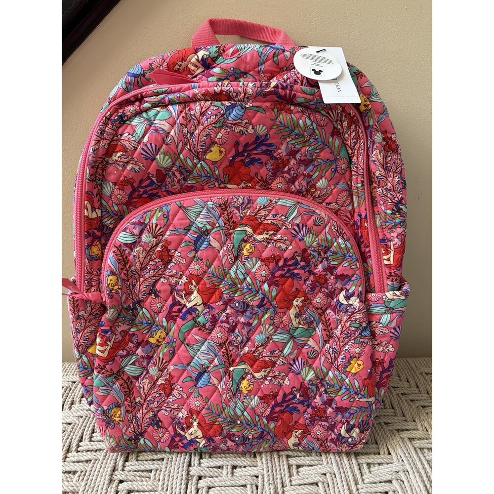 Vera Bradley Disney Ariel's Pink Lagoon Large Backpack Cotton School Bag NWT